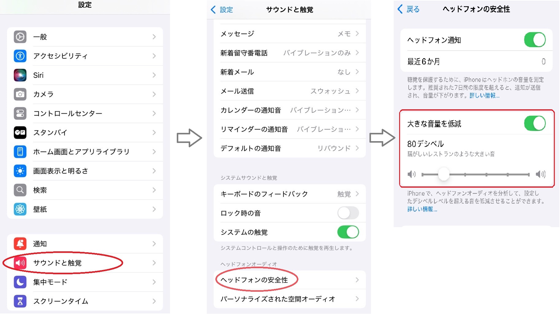 音量制限の設定方法（iPhone）